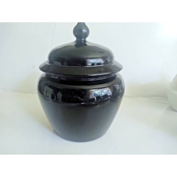 Vintage Avon Black Porcelain Lidded Ginger Jar Floral 6" tall - Picture 6 of 10